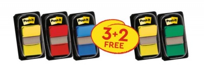 Jelölőcímke, műanyag, 3+2x50 lap, 25x43 mm, 3M POSTIT, vegyes