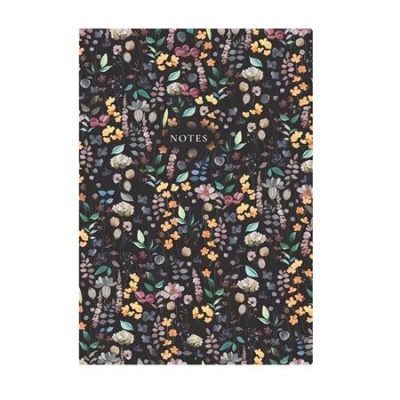 Jegyzetfüzet, A5, vonalas, 96 lap, TOPTIMER "Notes", fekete virágos