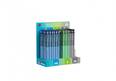 Grafitceruza display, HB, B, 2B, háromszögletű ICO "Süni", sötét pasztell színek