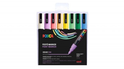 Dekormarker készlet, 0,9-1,3 mm, UNI "Posca PC-3M", 8 különböző pasztell szín