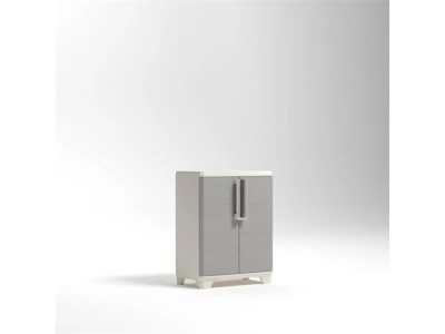 Szerszámtároló szekrény, alacsony, műanyag, KETER "Linear Wood", világos/bézs