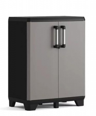 Szerszámtároló szekrény, alacsony, műanyag, KETER "Pro", fekete-szürke