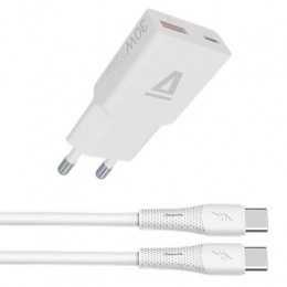 Hálózati töltő + USB-C - USB-C kábel, 1,5 m,  AVAX "CH6413", fehér