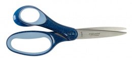 Olló, iskolai, 18 cm, balkezes, FISKARS, csillámos kék